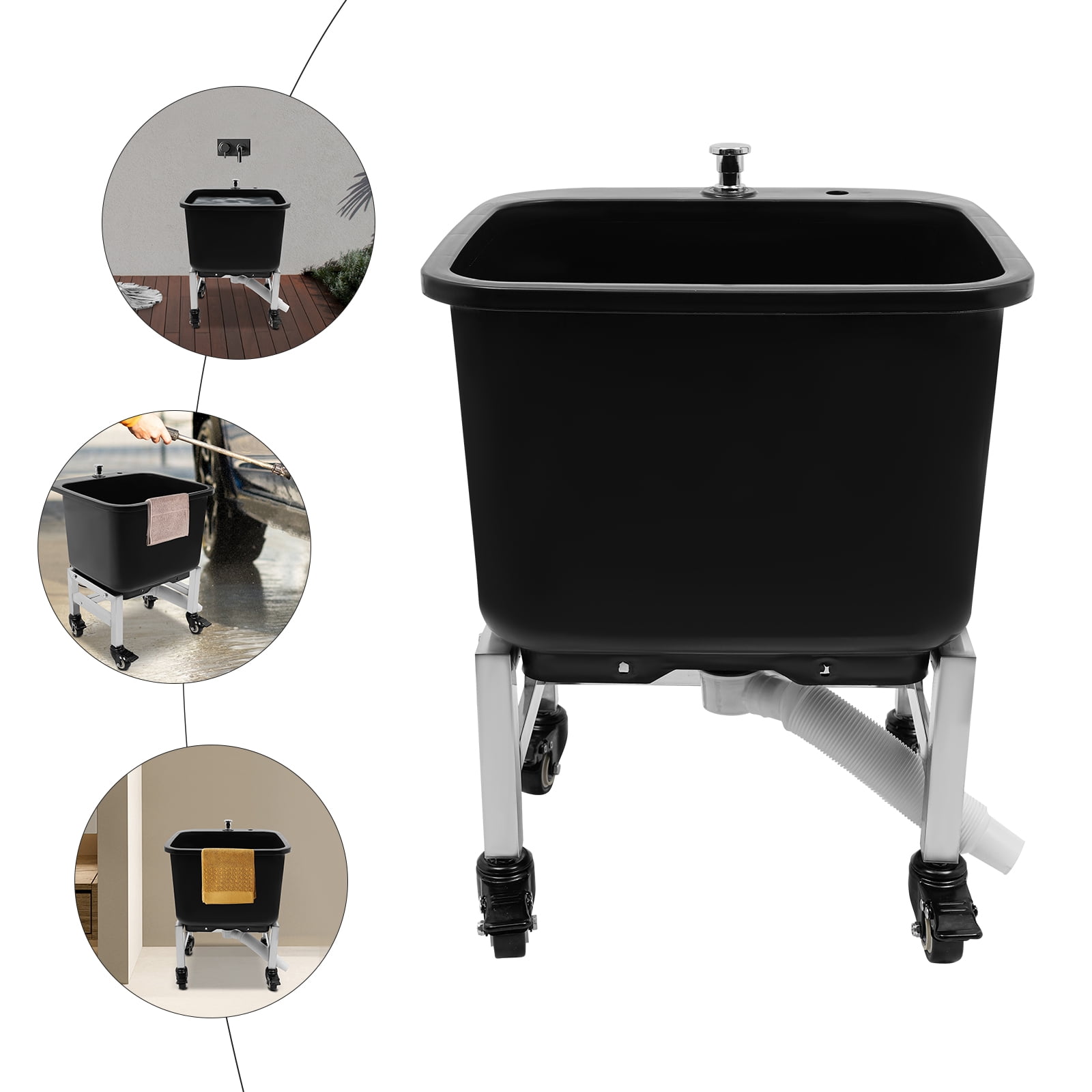 Freestanding Utility Sink Laundry Tub with&nbsp; Wheels, Raised Bottom, Smooth Edge, and Pop-Up Drain for Easy Mobility and Convenient Cleaning