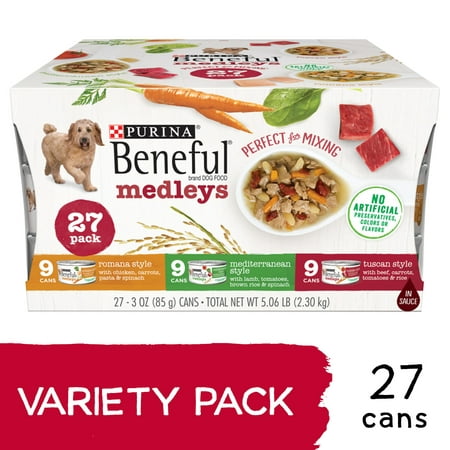 (27 Pack) Purina Beneful Wet Dog Food Variety Pack, Medleys Tuscan, Romana & Mediterranean Style, 3 oz. Cans