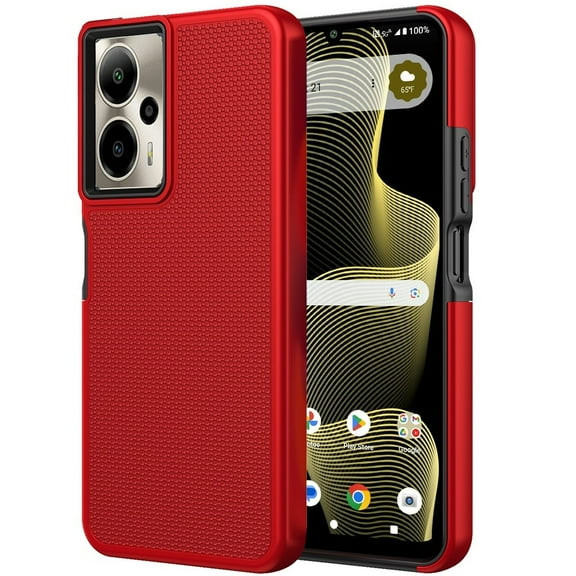 Xpression Phone Case For AT&T Motivate Pro 5G Dual Layer Heavy-Duty Hybrid Rugged Case Rugged Texturized TPU & PC Shockproof Silicone Military Grade Cover, Red