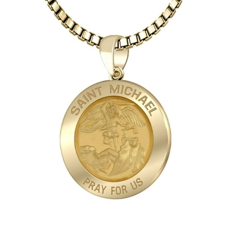 Ladies 3/4in 14k Yellow Gold Round St Saint Michael Hollow Medal Pendant...