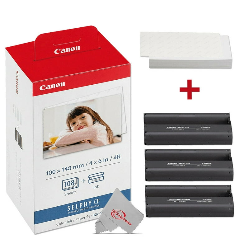 Canon SELPHY CP1300 Wireless Compact Photo Printer with AirPrint and Mopria  Device Printing, White, With Canon KP108 Paper And Black hard case to fit