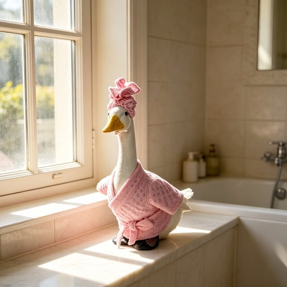 Porch Goose Outfits Spa Bathrobe Costume Set for 23 Inch Porch Goose Statue Outfit With Shower Cap Funny Summer Yard Decor for Patio Pool Garden Outdoor Display