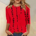 thumbnail image 2 of USOCUTE Womens 3/4 Sleeve Tops Cotton Floral Print Shirts Summer Crew Neck T Shirts 2024 Three Quarter Length Tees Watermelon Red S, 2 of 5