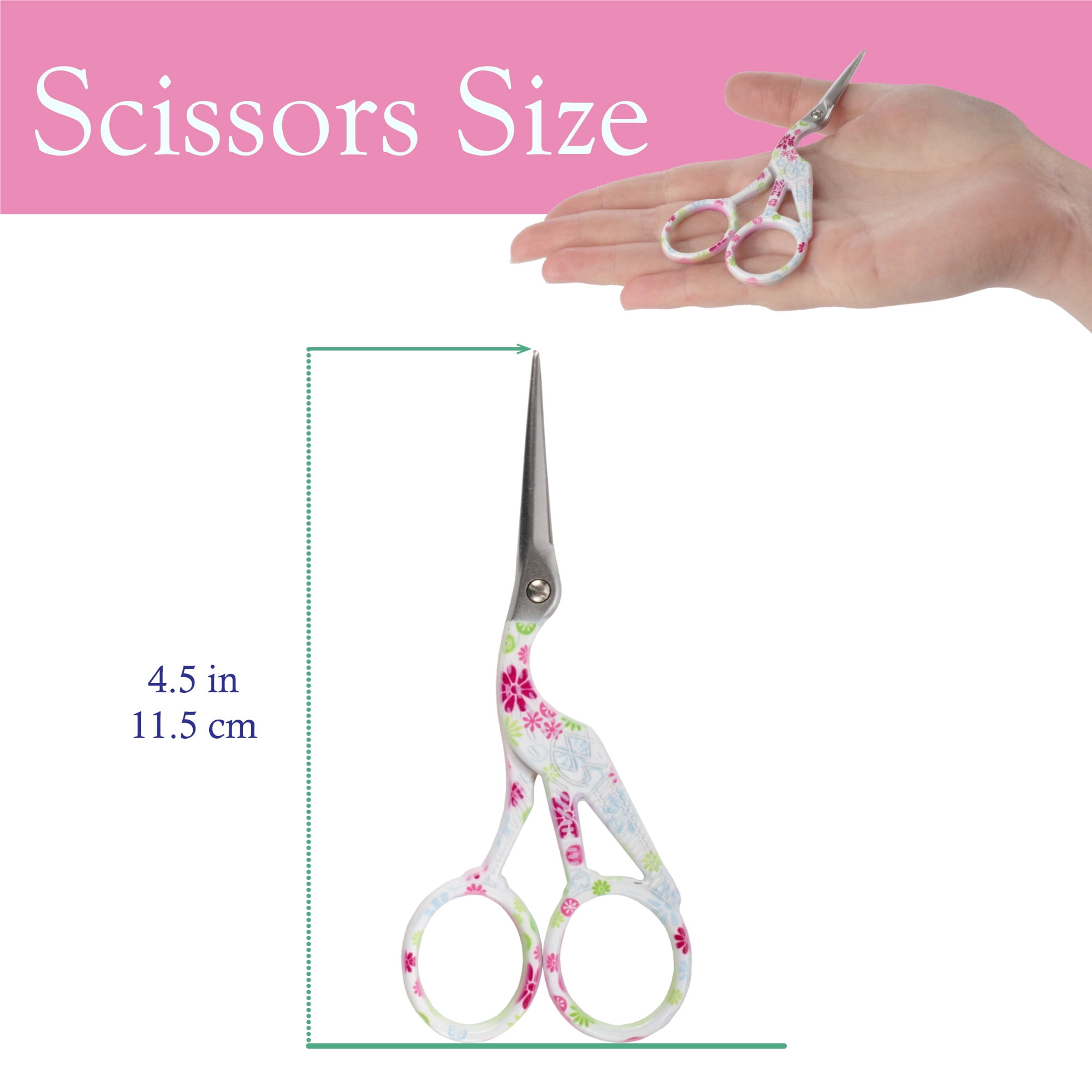 Stork Bird Rounded Safety Tip Embroidery Craft Stainless Steel Crane Scissors - White - 3 Pairs