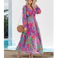thumbnail image 5 of Womens Casual Boho Deep V Neck Long Sleeve Long Dress, 5 of 8