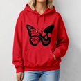 thumbnail image 2 of RUTAYY Women's Hoodies Butterfly Print Casual Loose Fit Long Sleeve with Drawstring Pockets Pullover Streetwear Autumn Outerwear Hooded Sweatshirt Red, 2 of 4