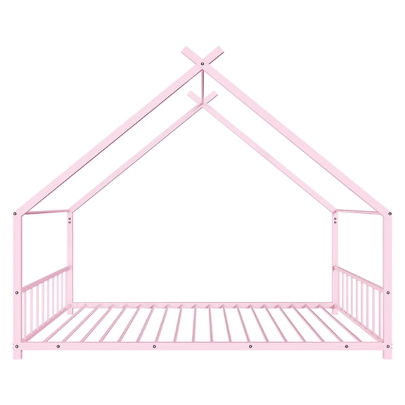 Alvantor Twin Metal House Bed for Girls and Toddlers with Side Guardrails, Pink