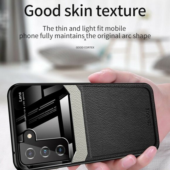 ROBINSON Étui en Cuir Étui Arrière Protectrice Étui de Téléphone Étui Arrière en Verre pour Samsung Galaxy S21 FE (Noir)