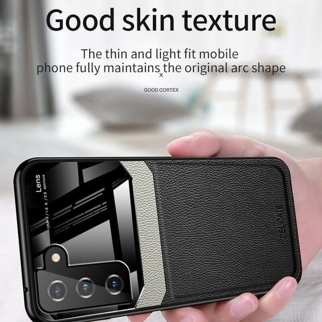 ROBINSON Leather case back cover Protective Cover Phone Case Glass Back Shell For Samsung Galaxy S22 Plus (Black)