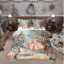 Manfei Girly Pink Princess Twin Bedding Sets 7-Piece, Christmas Nutcracker Royal Guarder Bedding Comforter Set, Dreamy Fairy Tale Reversible Sheet Sets, Ultra Soft Home Decor