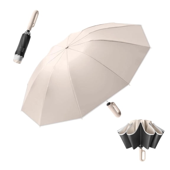 Automatic Folding Umbrella, Portable Auto Open Sun and Rain Umbrella with Carabiner Grip for Daily Travel and Golf Use