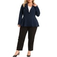thumbnail image 2 of Agnes Orinda Women's Plus Size Office Work Double Lapel Button Peplum Blazer Jackets 4X Navy Blue, 2 of 5