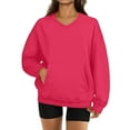 thumbnail image 2 of Women's V-Neck Sweatshirt with Pockets, Womens V Neck Sweatshirts No Hood Lightweight Casual Soft Fashion Hot Pink XL, 2 of 7