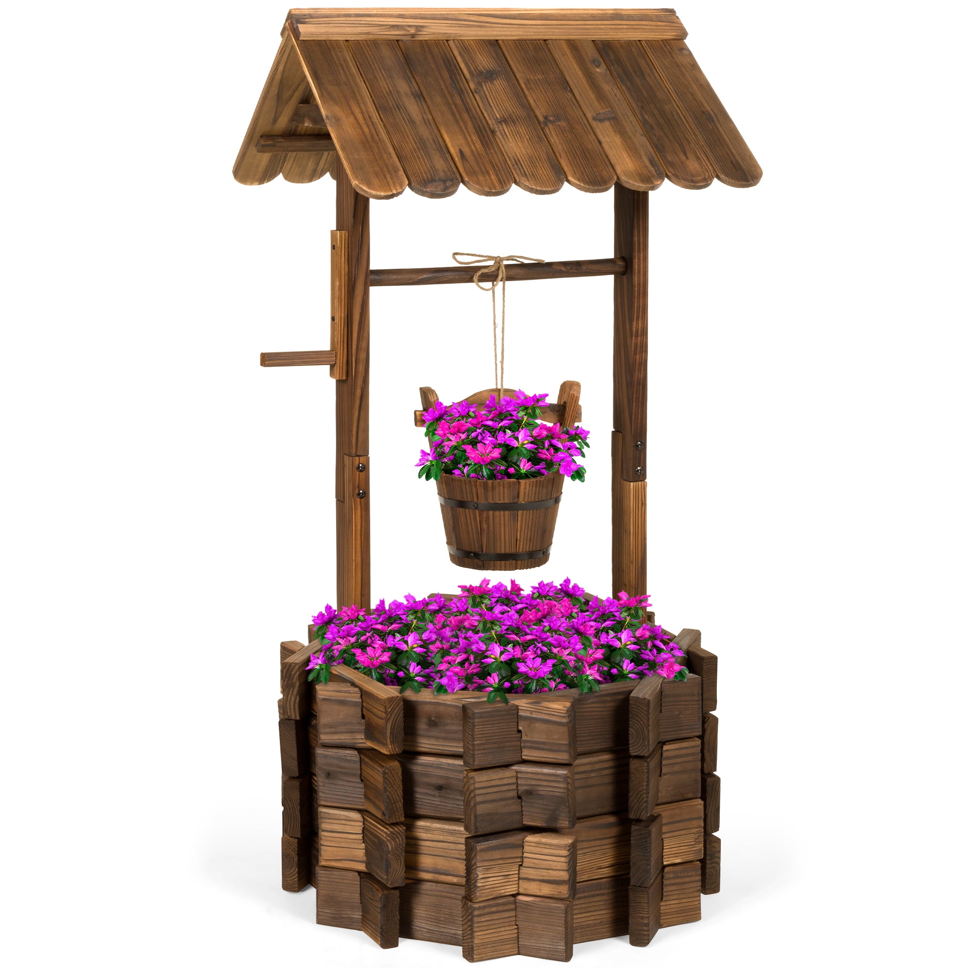 Best Choice Products Rustic Wooden Wishing Well Planter Outdoor Home Decor For Patio Garden Yard W Hanging Bucket Walmart Com Walmart Com