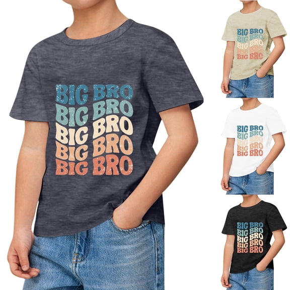Girls Tshirts Boys Big Brother Letter Print Short Sleeve Round Neck Casual T Shirt Top Girls Tops Black 6-7 Years