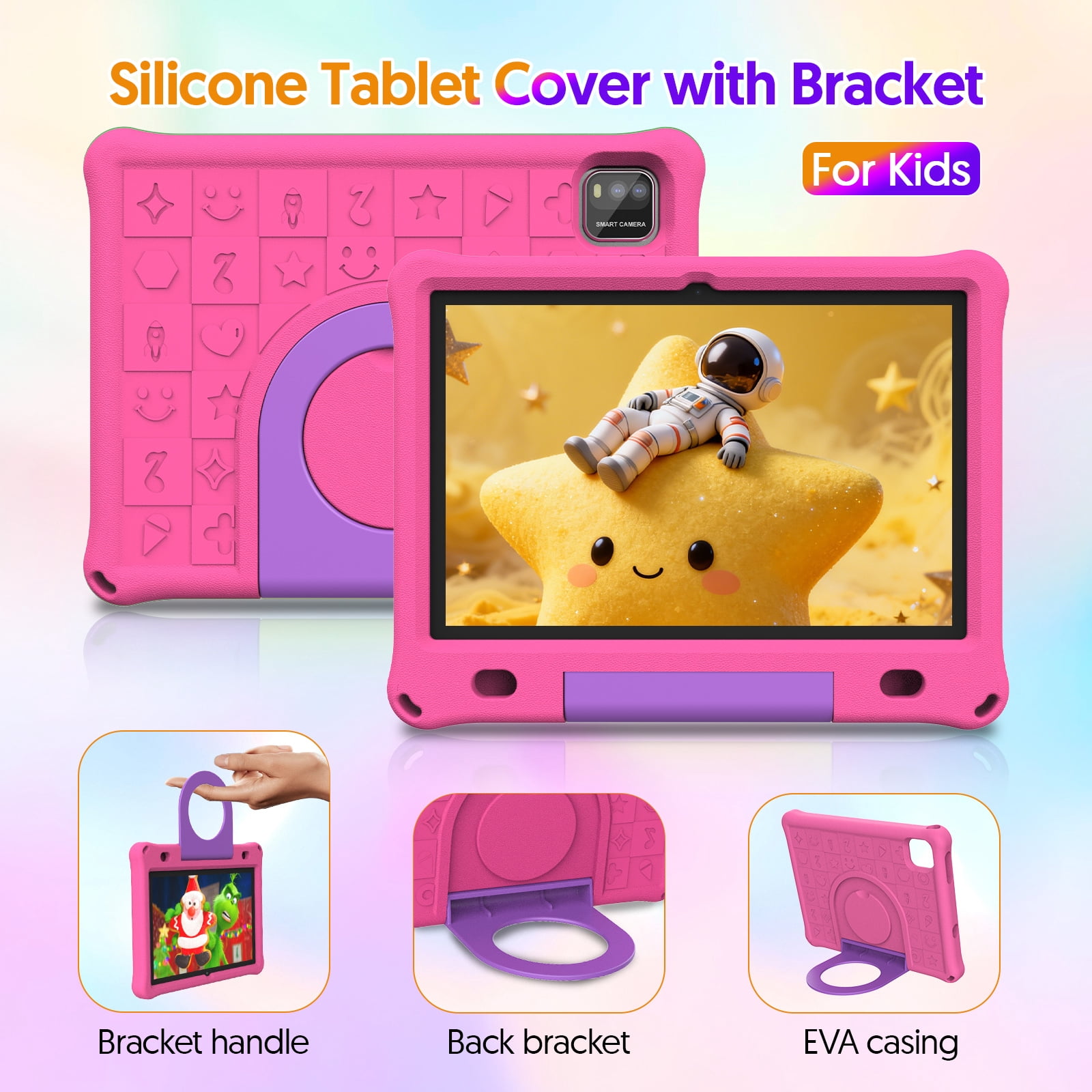 10inch Kids Tablet Android 15,1280x800 HD Ips Display Tablet with Eva Case,12GB (3g+9g) RAM+64GB Rom,Quad-Core, Wi-Fi6,6000mAh,Parental Control App Google Certified - Pink