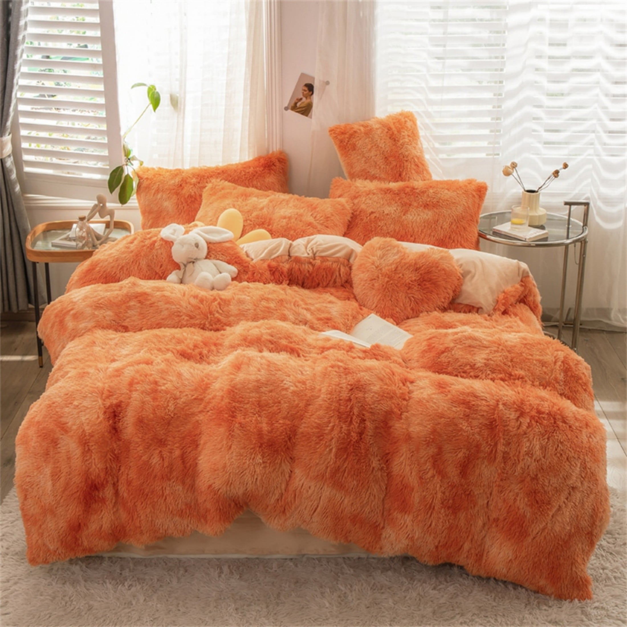 Gusuhome Shaggy Plush Duvet Cover Set Full Size Ultra Soft Fluffy