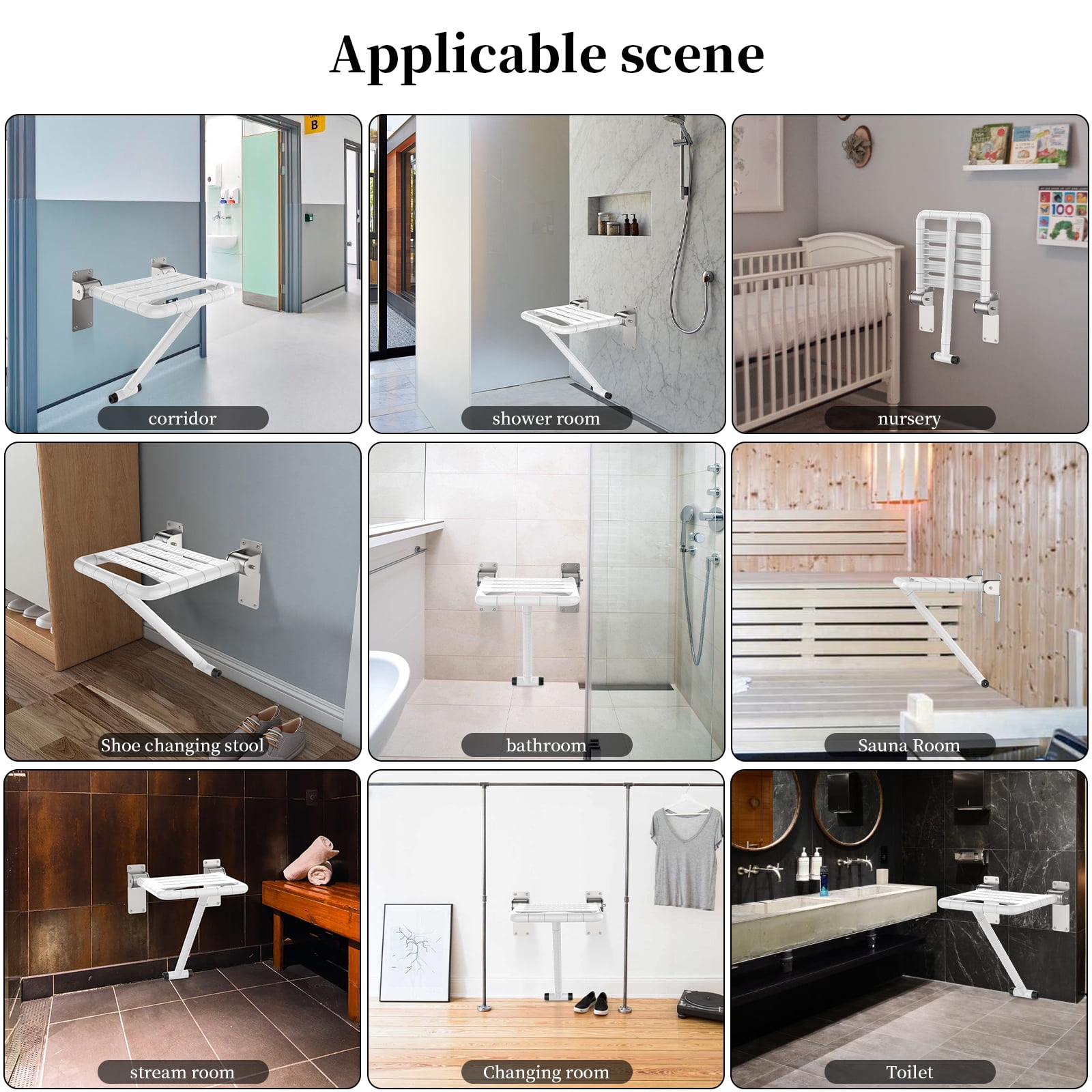 Wall Chair Folding Shower Seat Wall Mounted Bathroom Bathtub