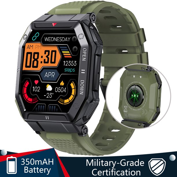 Cyberdyer KE1 Smart Watch for Men Outdoor Tactical Sports Smartwatch Waterproof Rugged 1.85 Inch HD Big Screen Fitness Tracker- Green - Walmart.com