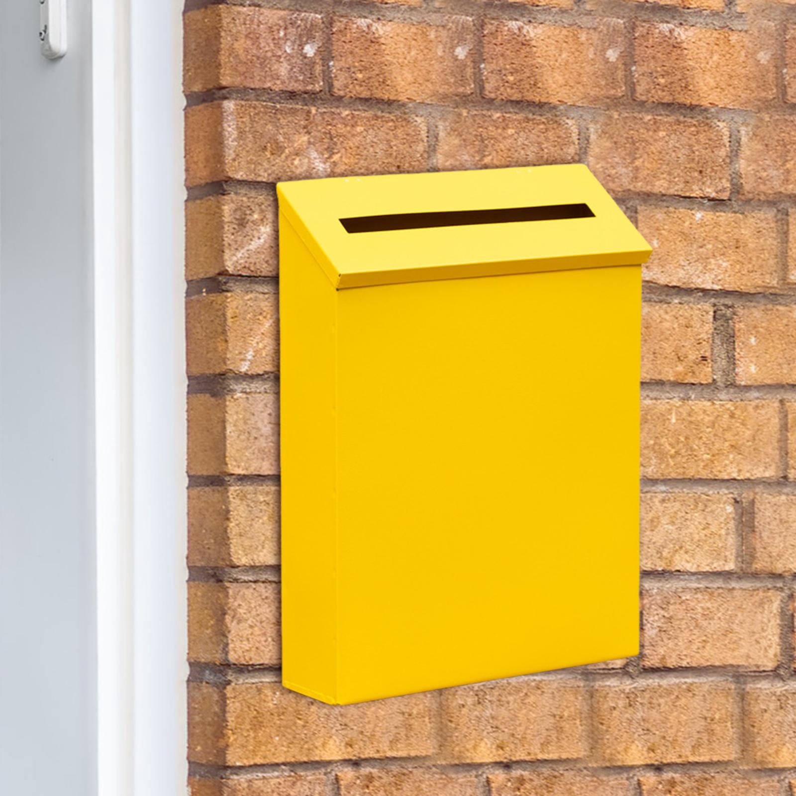 Wall Mount Mailbox Drop Box Newspaper Holder Box Decorative Rainproof Letterbox Metal Postbox for Home Office Outdoor Gate Decoration Yellow