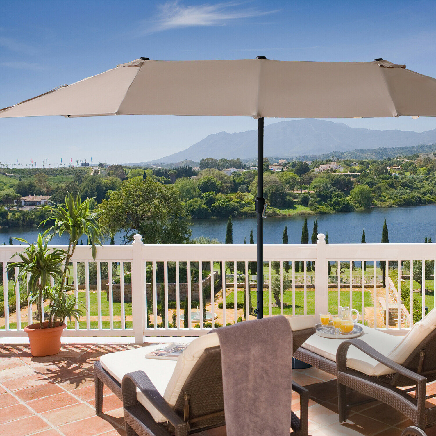 Nufazes 15ft Large Patio Umbrella Garden Yard Market Sunshade Outdoor Wine Khaki Umbrella Base Is Not Included Walmart Com Walmart Com