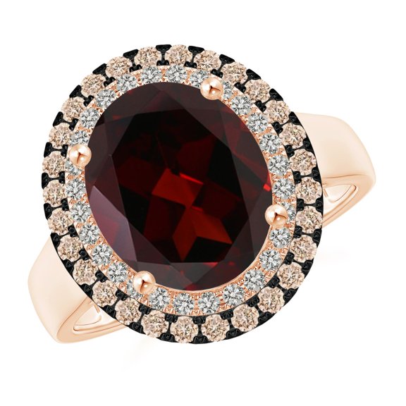 ANGARA Natural Vintage Style Double Halo Oval 4.2 ct Garnet Ring in 14K Rose Gold for Women (Size-11x9mm) | January Birthstone, Birthday, Anniversary, Jewelry Gift for Women | Natural Garnet Ring