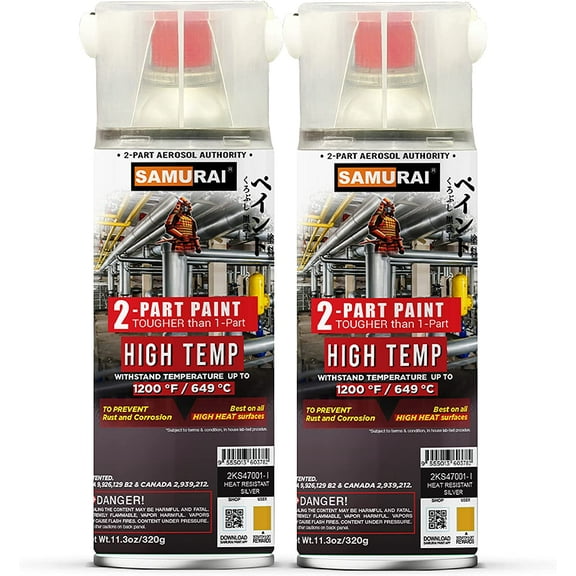 Samurai 2-Part Industrial High Heat Spray Paint (Silver, Pack of 2 cans)