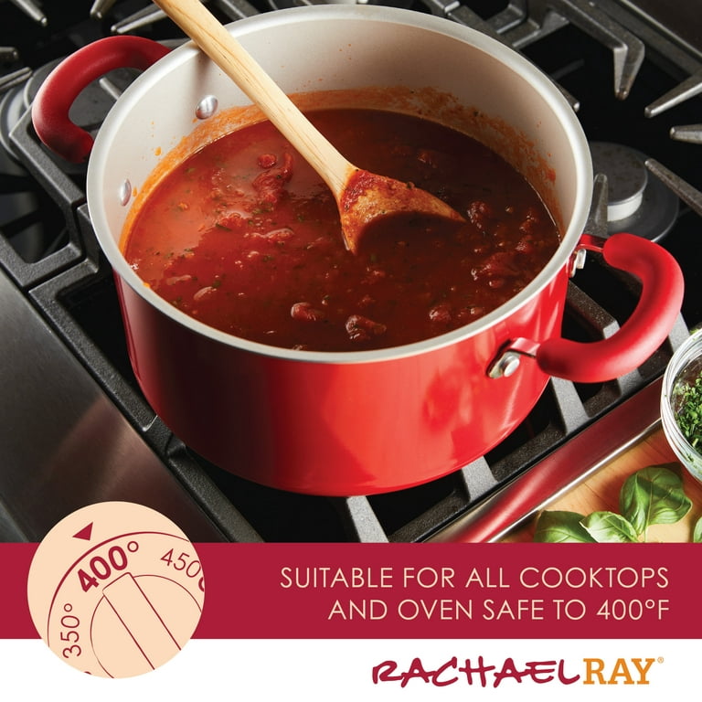 Rachael Ray 6-Quart Get Cooking! 6-Quart Aluminum Nonstick Stockpot, Red