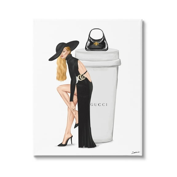 Stupell Industries Trendy Girl & Coffee Cup Food & Beverage Painting Gallery Wrapped Canvas Print Wall Art, 16 x 20