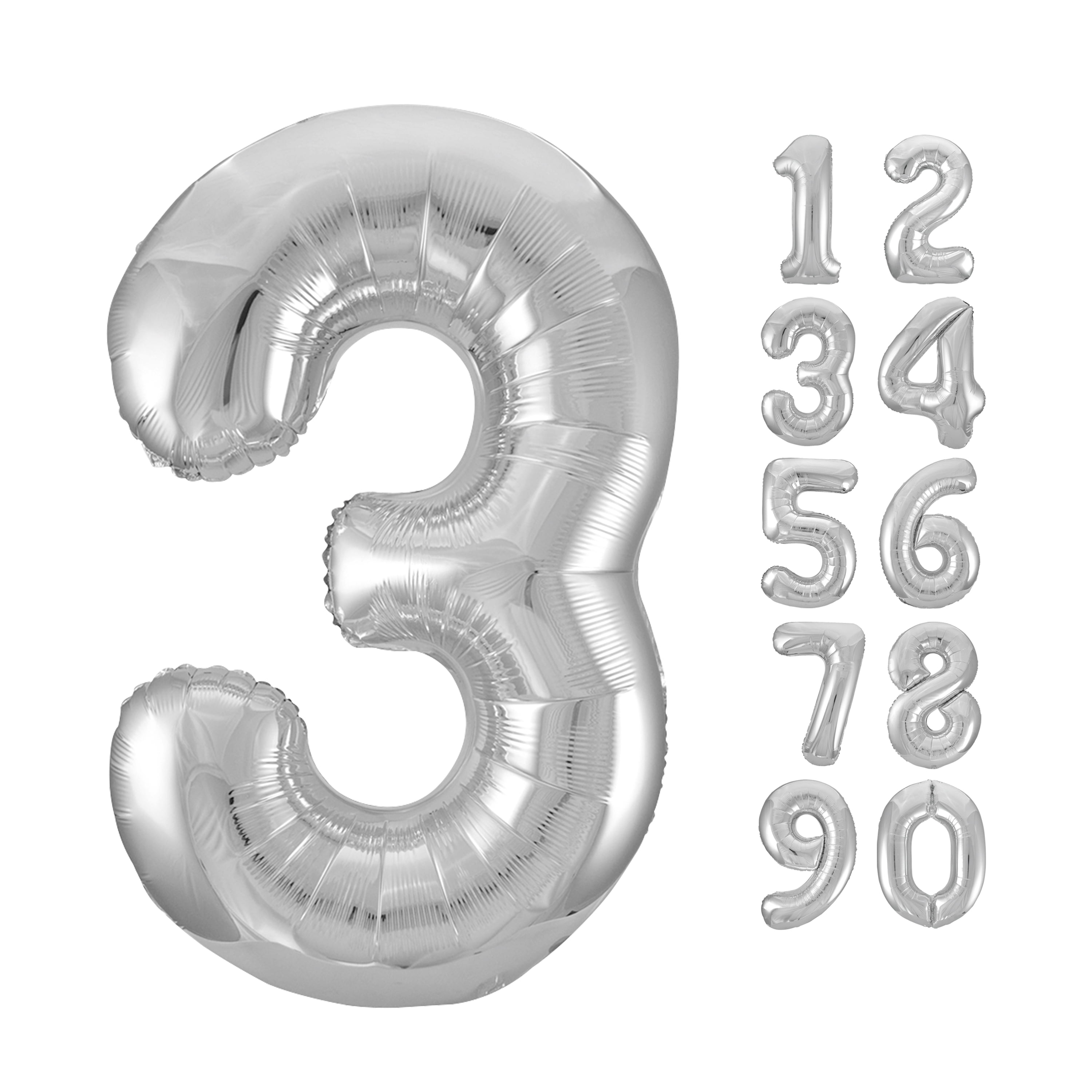 34" Giant Number 3 Silver Foil Helium Balloon Birthday Anniversary Decoration 