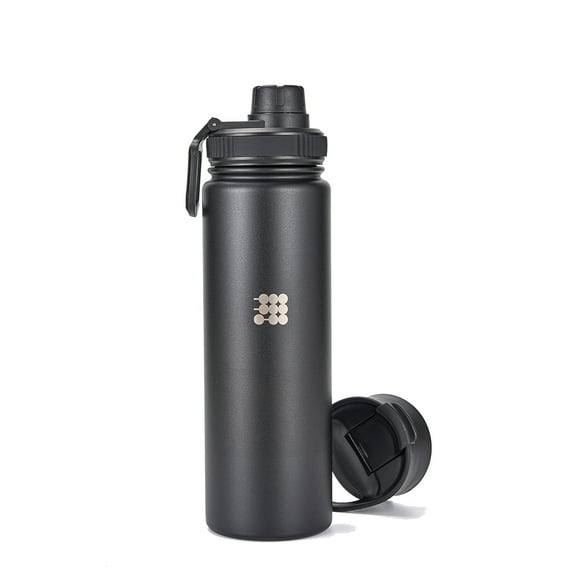 Cubitt Insulated Sports Hydro Water Bottle 24 oz, 2 Lids, Stainless Steel. Cold for up to 24 hours, Hot for up to 12 hours. BLACK