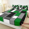 thumbnail image 3 of Feelyou Chic Geometric Abstract Twin Sheet Sets, Green Square Rectangle Twin Fitted Sheet, Teen Kid Child Adult Flat Sheet, Lightweight Room Decor, 3 Pieces, 3 of 7