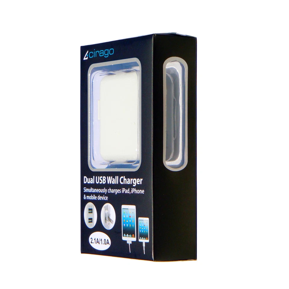 Cirago 5V Dual Usb Portable Wall Charger Retractable Prongs Ac Power Adapter