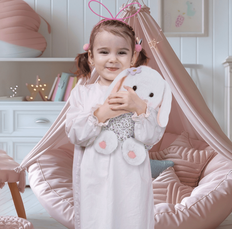 Stuffed Bunny Plush in Dress – Cute Rabbit Doll Toy Gift for Girls, Toddlers, or Nursery Decor Stuffed Animal Gift Purple