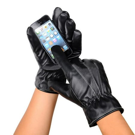 Outtop Mens Leather Winter Super Driving Warm Gloves Cashmere