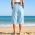 thumbnail image 4 of Cekizud Womens Capri Pants Solid Drawstring Waist Breathable Wide Leg Cropped Pants,Sizes S-2XL, 4 of 6