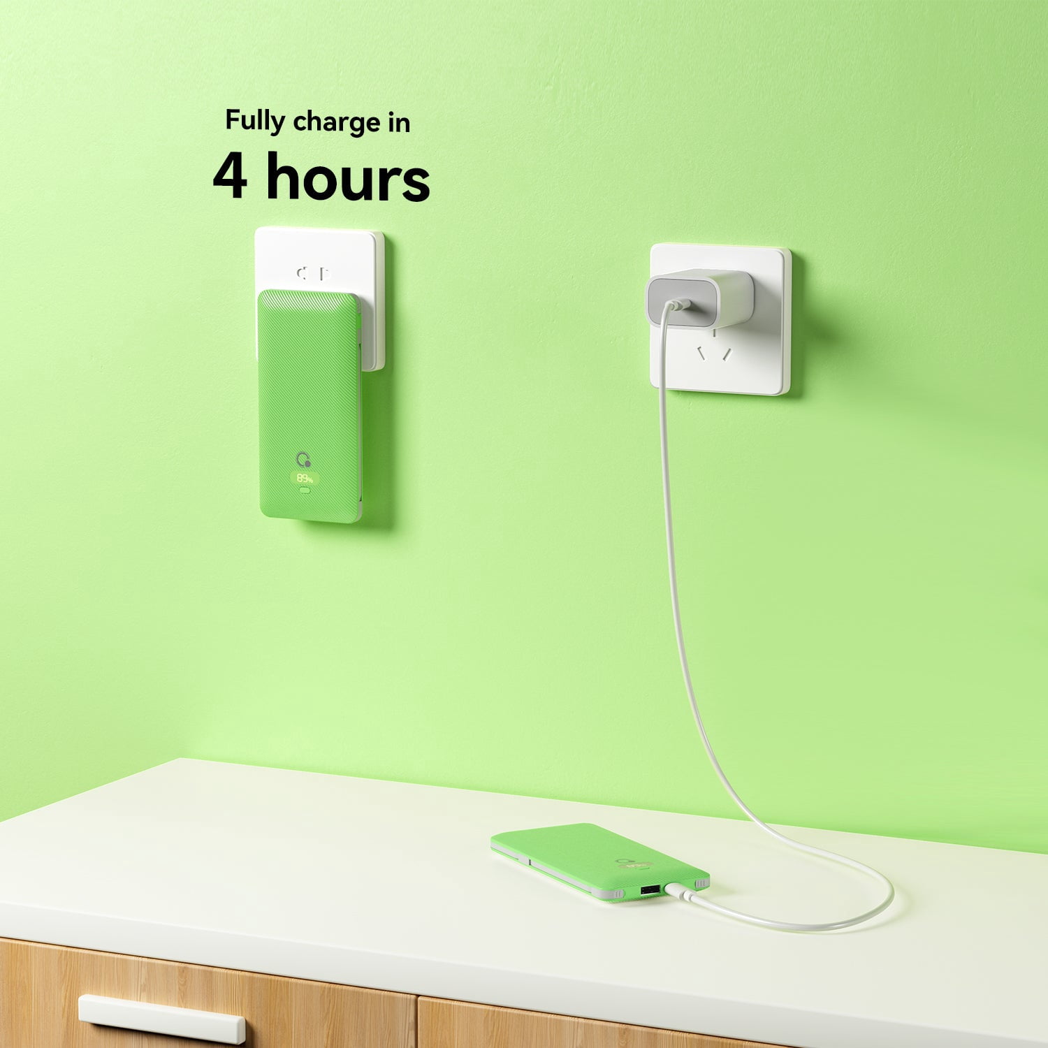 Q PD20W 10000mAh Portable Power Charger with Built-in Cables AC Wall Plug, USB C Fast Charging Power Bank with 3 Cords,5 Output External Battery Compatible with iPhone,Tablet & All Smart Phones