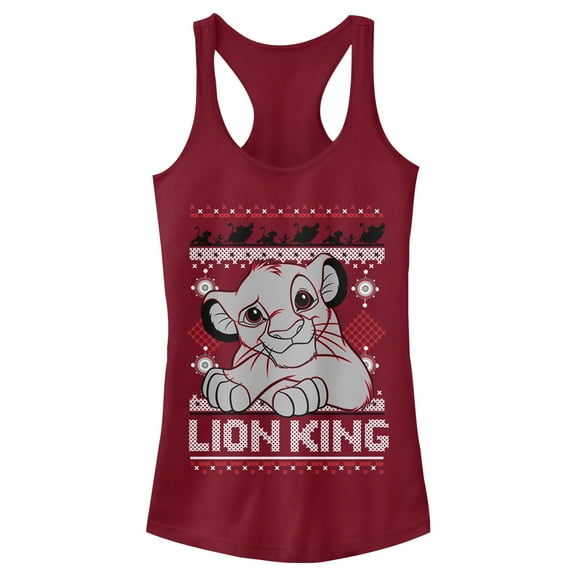 Junior's Lion King Ugly Christmas Simba Racerback Tank Top Scarlet 2X Large