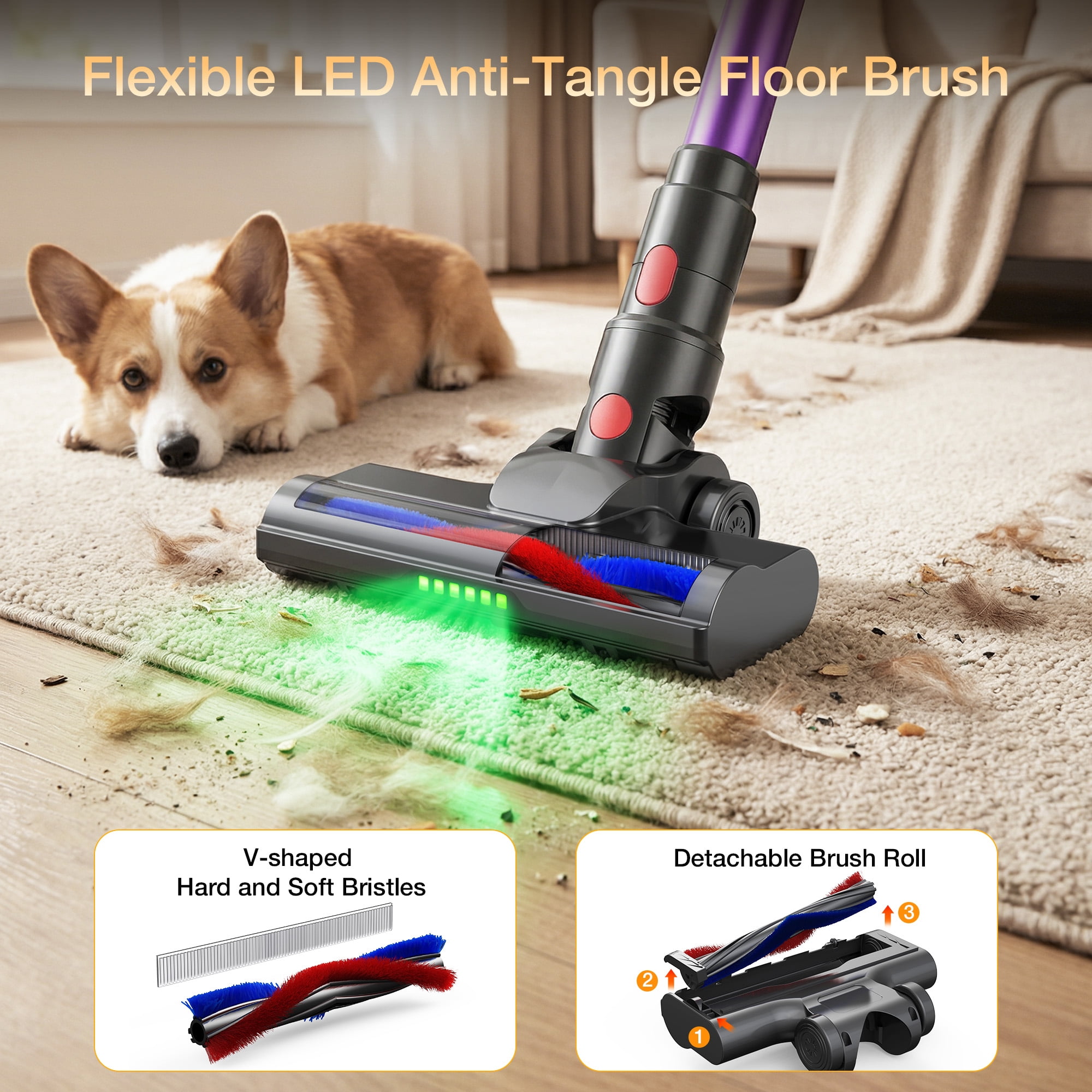 Maircle Cordless Stick Vacuum Cleaner, 36KPA Powerful Suction, 40-Min Runtime, Headlight, Lightweight Self-Standing Vacuum for Home Pet Hair Carpet Hardwood