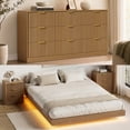 thumbnail image 2 of ASTUVIA 4-Piece Bedroom Set for Adult, Fluted King Floating LED Bed Frame with 2 Nightstands and Fluted 9 Drawer Dressers,Light Walnut, 2 of 10