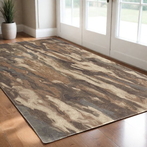 2' X 3' Brown Gray And Tan Wool Abstract Tufted Handmade Stain Resistant Area Rug