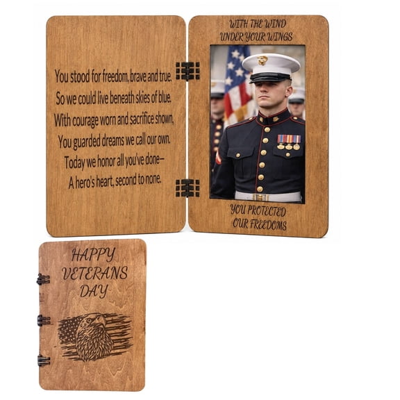 Veterans Day Wooden Greeting Card 4x6 Picture Frame Military Tribute Photo Frame Card, Veterans Day Thank You Gift with Envelope