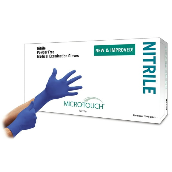 Micro-Touch Nitrile Disposable Nitrile Exam Glove Standard Cuff Length LARGE 6034303 200 per Box