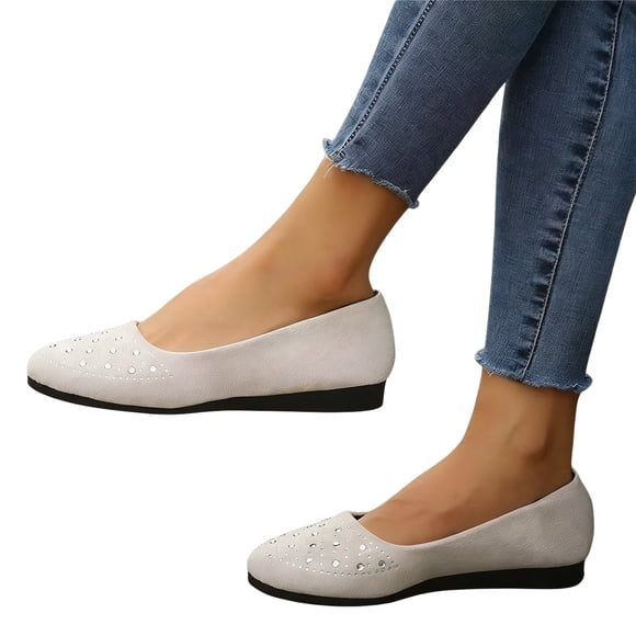 YOUYEDIAN Flat Shoes for Women Spring Fall Dressy Loafers Slip on Non Slip Casual Walking Shoes Work Closed Toe Orthopedic Shoes (White)