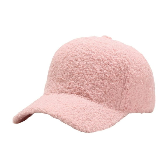 UDIYO Unisex Baseball Hat Adjustable Thicken Solid Color Curved Brim Artificial Lamb Wool Windproof Sun Protection Cap for Daily Wear