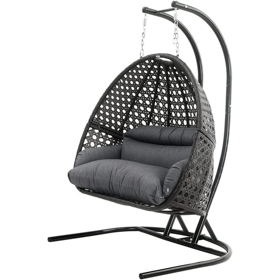Island Gale Adult Steel Egg Hanging Chair with Cushion and U Shape Base, Black