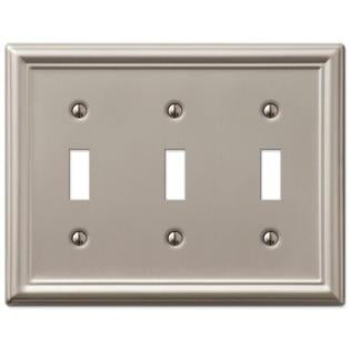 Tiffany Style Oval Silver Toggle - Triple Toggle 3-Gang Decora Wall Switch Plate, Brushed Nickel