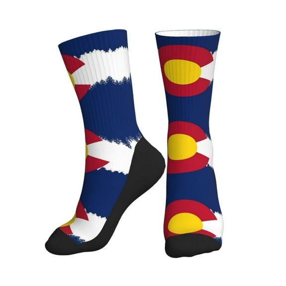 Mens Womens Rocky Mountain Colorado Flag Hiker Cushion Crew Socks