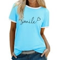 thumbnail image 3 of MIXUE Womens Summer Tops Letter Print Round Neck Short Sleeve Fashion Casual Shirts For Women T-shirts Streetwear,Blue,XXL, 3 of 7