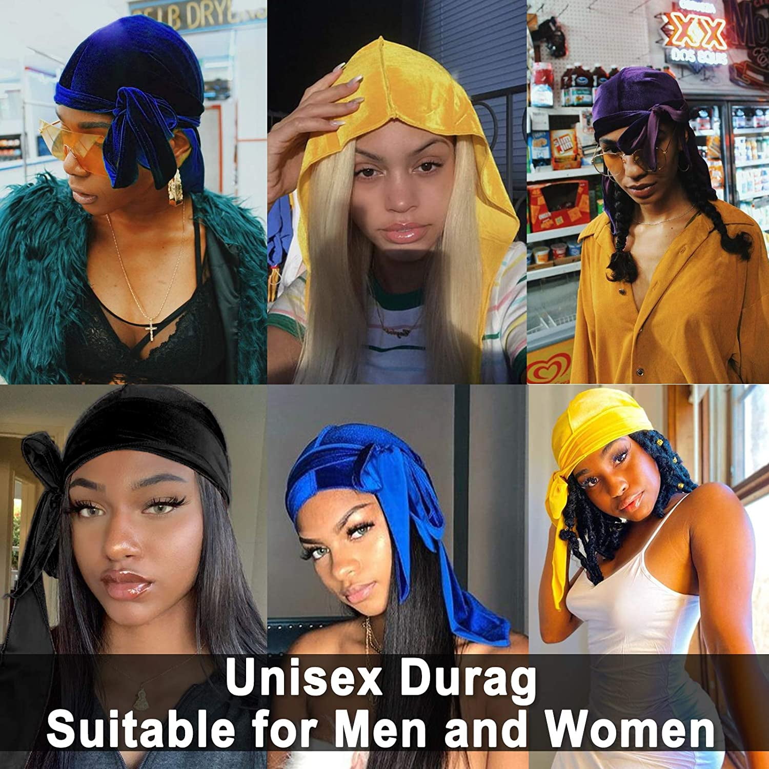 FeiraDeVaidade Velvet Durag Durag Waves Unisex Crushed Velvet Waves Durag  Cap Long Tail Headwrap Durag Turban Hat 